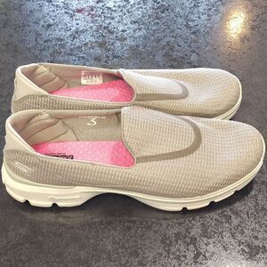 Skechers Cream and Pink Slip-On Sneakers with Cushioned Sole